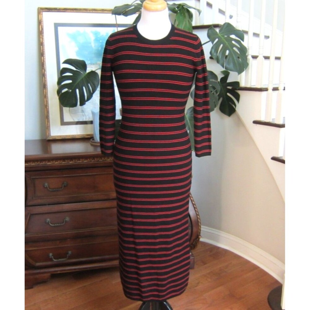 Theory 'Delissa B' Black & Red Striped Textured Knit Maxi Dress Size S
